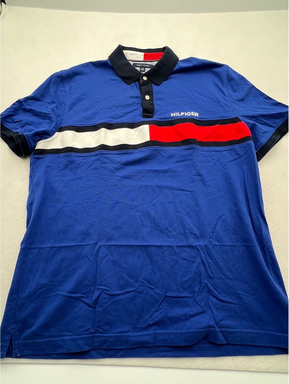 Tommy Hilfiger Men’s XL Custom Fit Colorblock Flag Polo Shirt Blue (SKU-0442)